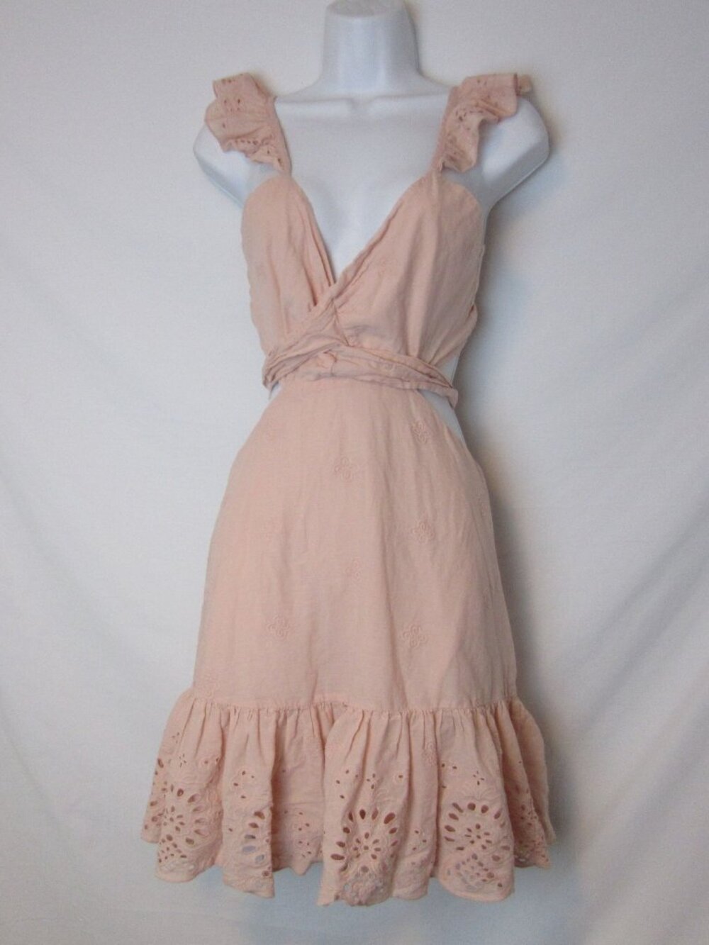 Express Pink Open Back Wrap Front Dress Cotton Embroidered Floral Womens Small